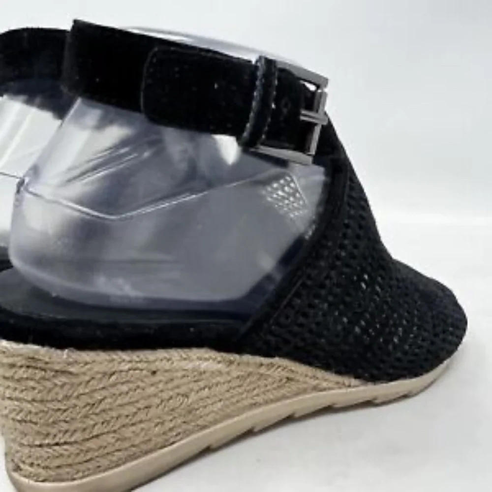 Eileen Fisher Winnie Black Leather Espadrille Wedge Sandal US 8